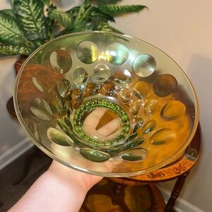 Vintage Hazel Atlas optic polka dot avocado green glass fruit bowl serving bowl